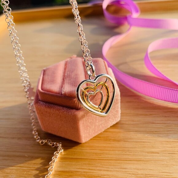 Tous 3D Wired Heart Pendant Silver Gold - Picture 9 of 14